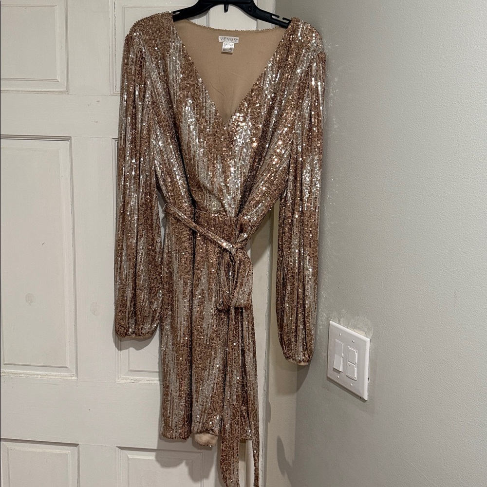 VENUS Sequin Mini Dress in Gold and Silver